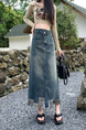 Real Shot Plus Size Women's Clothing Autumn Fashionable Tassel High Waist A-Line Split Retro Blue Denim Skirt