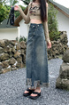 Real Shot Plus Size Women's Clothing Autumn Fashionable Tassel High Waist A-Line Split Retro Blue Denim Skirt