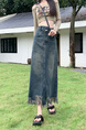 Real Shot Plus Size Women's Clothing Autumn Fashionable Tassel High Waist A-Line Split Retro Blue Denim Skirt