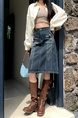 Real Shot Plus Size Women's American Worn Looking Washed-Out Dark Blue Denim Skirt Women's High Street Loose Wide Leg Design Mid Skirt