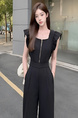 Royal Sister's High-Grade Temperament Square Collar Vest Jumpsuit with Flying Sleeves in Black - Female Summer Wide-Leg High Waist Slim Fit