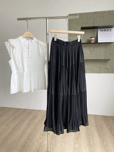 Summer New Fashion Drape Big Swing Pleated Skirt in Black - High Waist Slim All-Match A-Line Design for Women