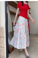 Real Shot of the New 2025 Summer French Tea Break High Waist Elastic Floral Slim Drape A-Line Maxi Skirt in White with Colorful Floral Print