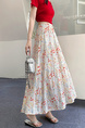 Real Shot of the New 2025 Summer French Tea Break High Waist Elastic Floral Slim Drape A-Line Maxi Skirt in White with Colorful Floral Print
