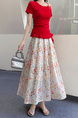 Real Shot of the New 2025 Summer French Tea Break High Waist Elastic Floral Slim Drape A-Line Maxi Skirt in White with Colorful Floral Print