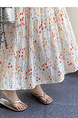 Real Shot of the New 2025 Summer French Tea Break High Waist Elastic Floral Slim Drape A-Line Maxi Skirt in White with Colorful Floral Print