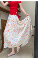 Real Shot of the New 2025 Summer French Tea Break High Waist Elastic Floral Slim Drape A-Line Maxi Skirt in White with Colorful Floral Print