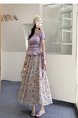 Real Shot of the New 2025 Summer French Tea Break High Waist Elastic Floral Slim Drape A-Line Maxi Skirt in Soft Lavender