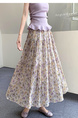 Real Shot of the New 2025 Summer French Tea Break High Waist Elastic Floral Slim Drape A-Line Maxi Skirt in Soft Lavender