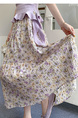 Real Shot of the New 2025 Summer French Tea Break High Waist Elastic Floral Slim Drape A-Line Maxi Skirt in Soft Lavender
