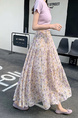 Real Shot of the New 2025 Summer French Tea Break High Waist Elastic Floral Slim Drape A-Line Maxi Skirt in Soft Lavender