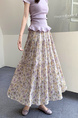 Real Shot of the New 2025 Summer French Tea Break High Waist Elastic Floral Slim Drape A-Line Maxi Skirt in Soft Lavender