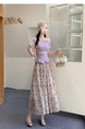 Real Shot of the New 2025 Summer French Tea Break High Waist Elastic Floral Slim Drape A-Line Maxi Skirt in Soft Lavender