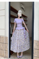 Real Shot of the New 2025 Summer French Tea Break High Waist Elastic Floral Slim Drape A-Line Maxi Skirt in Soft Lavender