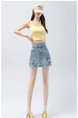 American Retro High Waist Denim Workwear Short Skirt for Women - 2025 Summer New Korean Version Casual A-Line Skirt in Light Blue