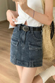 Free Belt Blue Gray Hot Girl Workwear Denim Skirt for Women - 2025 Summer New A-Line Hip Skirt in Dark Blue