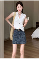 Free Belt Blue Gray Hot Girl Workwear Denim Skirt for Women - 2025 Summer New A-Line Hip Skirt in Dark Blue
