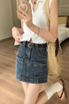 Free Belt Blue Gray Hot Girl Workwear Denim Skirt for Women - 2025 Summer New A-Line Hip Skirt in Dark Blue