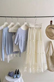 Fairy Polka Dot Lace Mesh Skirt for Women - Summer 2025 New High Waist A-Line Temperament Fluffy Cake Gauze Skirt in Cream
