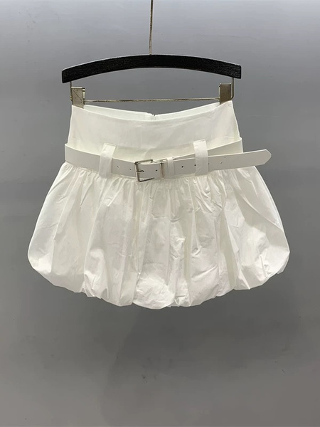 Korean Girl Style Pleated Flower Bud Short Skirt for Women - Summer New High Waist Anti-Exposure Loose Casual Puffy Skirt in White