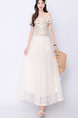 Real Shot Bow Mesh Pleated Skirt - Women's High Waist Slimming All-Matching Drape A-line Big Hem Dress in Cream