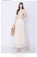 Real Shot Bow Mesh Pleated Skirt - Women's High Waist Slimming All-Matching Drape A-line Big Hem Dress in Cream