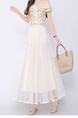 Real Shot Bow Mesh Pleated Skirt - Women's High Waist Slimming All-Matching Drape A-line Big Hem Dress in Cream