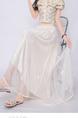 Real Shot Bow Mesh Pleated Skirt - Women's High Waist Slimming All-Matching Drape A-line Big Hem Dress in Cream
