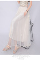 Real Shot Bow Mesh Pleated Skirt - Women's High Waist Slimming All-Matching Drape A-line Big Hem Dress in Cream
