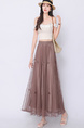 Real Shot Bow Mesh Pleated Skirt - Women's High Waist Slimming All-Matching Drape A-line Big Hem Dress in Brown
