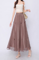Real Shot Bow Mesh Pleated Skirt - Women's High Waist Slimming All-Matching Drape A-line Big Hem Dress in Brown