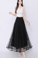 Real Shot Bow Mesh Pleated Skirt - Women's High Waist Slimming All-Matching Drape A-line Big Hem Dress in Black