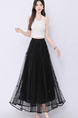 Real Shot Bow Mesh Pleated Skirt - Women's High Waist Slimming All-Matching Drape A-line Big Hem Dress in Black