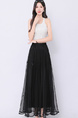 Real Shot Bow Mesh Pleated Skirt - Women's High Waist Slimming All-Matching Drape A-line Big Hem Dress in Black