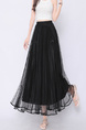 Real Shot Bow Mesh Pleated Skirt - Women's High Waist Slimming All-Matching Drape A-line Big Hem Dress in Black