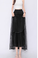 Real Shot Bow Mesh Pleated Skirt - Women's High Waist Slimming All-Matching Drape A-line Big Hem Dress in Black