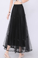 Real Shot Bow Mesh Pleated Skirt - Women's High Waist Slimming All-Matching Drape A-line Big Hem Dress in Black