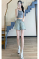 Starry Hot Diamond Denim Shorts for Women in LIGHT BLUE - 2025 Summer High Waist Slim Design Oil Paint Curling Wide Leg Hot Pants