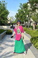 Love to Play by Jiujin Niche Wear Loose Casual Water Ripple Slim Pleated Skirt in GREEN - Large Size Skirt for Women
