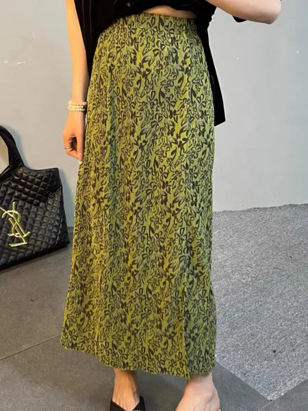 Love to Play by Jiujin Niche Wear Loose Casual Water Ripple Slim Pleated Skirt in OLIVE GREEN - Large Size Skirt for Women