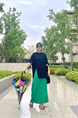 Love to Play by Jiujin Niche Wear Loose Casual Water Ripple Slim Pleated Skirt in GREEN - Large Size Skirt for Women