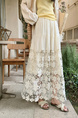 Yangpaopao CREAM Flower Hollow Skirt - Women's Medium-Length 2025 Summer New Sweet and Gentle Style A-Line Skirt