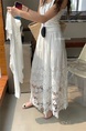 Yangpaopao WHITE Flower Hollow Skirt - Women's Medium-Length 2025 Summer New Sweet and Gentle Style A-Line Skirt