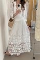 Yangpaopao WHITE Flower Hollow Skirt - Women's Medium-Length 2025 Summer New Sweet and Gentle Style A-Line Skirt