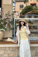 Yangpaopao WHITE Flower Hollow Skirt - Women's Medium-Length 2025 Summer New Sweet and Gentle Style A-Line Skirt
