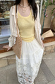 Yangpaopao WHITE Flower Hollow Skirt - Women's Medium-Length 2025 Summer New Sweet and Gentle Style A-Line Skirt