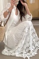 Yangpaopao WHITE Flower Hollow Skirt - Women's Medium-Length 2025 Summer New Sweet and Gentle Style A-Line Skirt