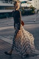 Hot-Selling Retro BEIGE Contrast Color Plaid Skirt - Women's Summer High Waist Versatile Casual Long Skirt A-Line Big Swing Umbrella Skirt