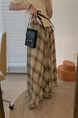 Hot-Selling Retro BEIGE Contrast Color Plaid Skirt - Women's Summer High Waist Versatile Casual Long Skirt A-Line Big Swing Umbrella Skirt