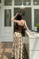 Hot-Selling Retro BEIGE Contrast Color Plaid Skirt - Women's Summer High Waist Versatile Casual Long Skirt A-Line Big Swing Umbrella Skirt